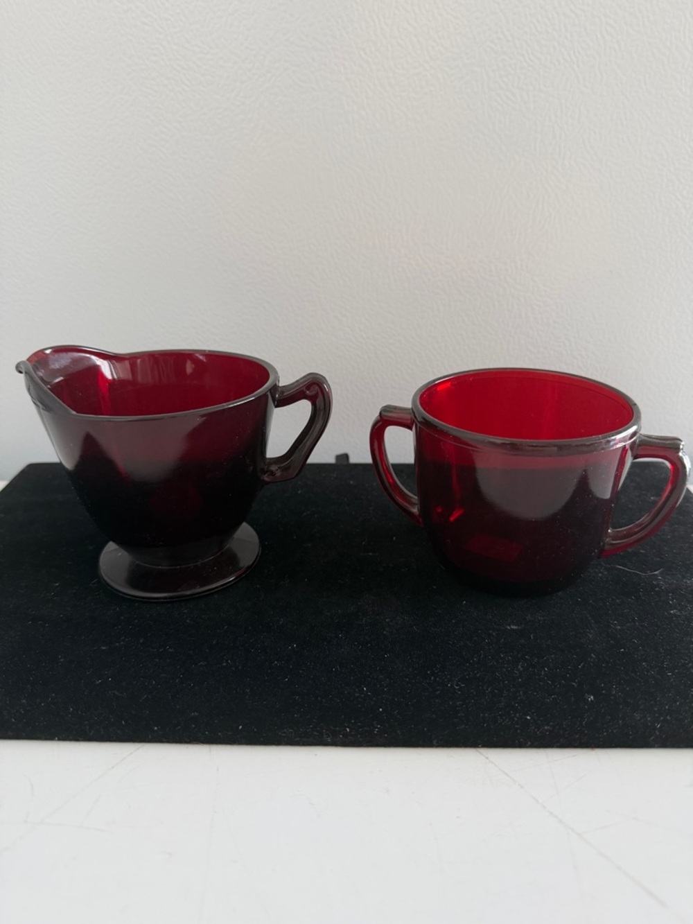 Vintage Anchor Hocking Deep‎ Ruby Red Glass Creamer and Sugar Set